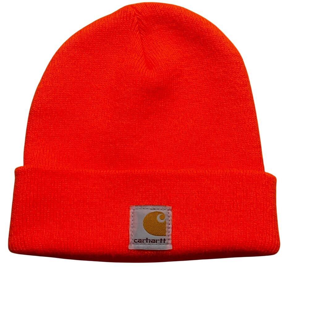 Carhartt Boys Kids Orange Logo Beanie Winter Knit Hat Streetwear Workwear‎